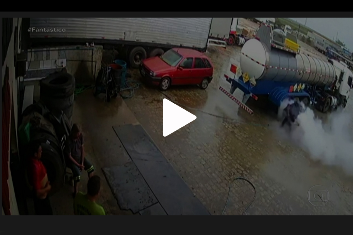 Pneu de caminhão explode e lança homem a três metros; veja vídeo