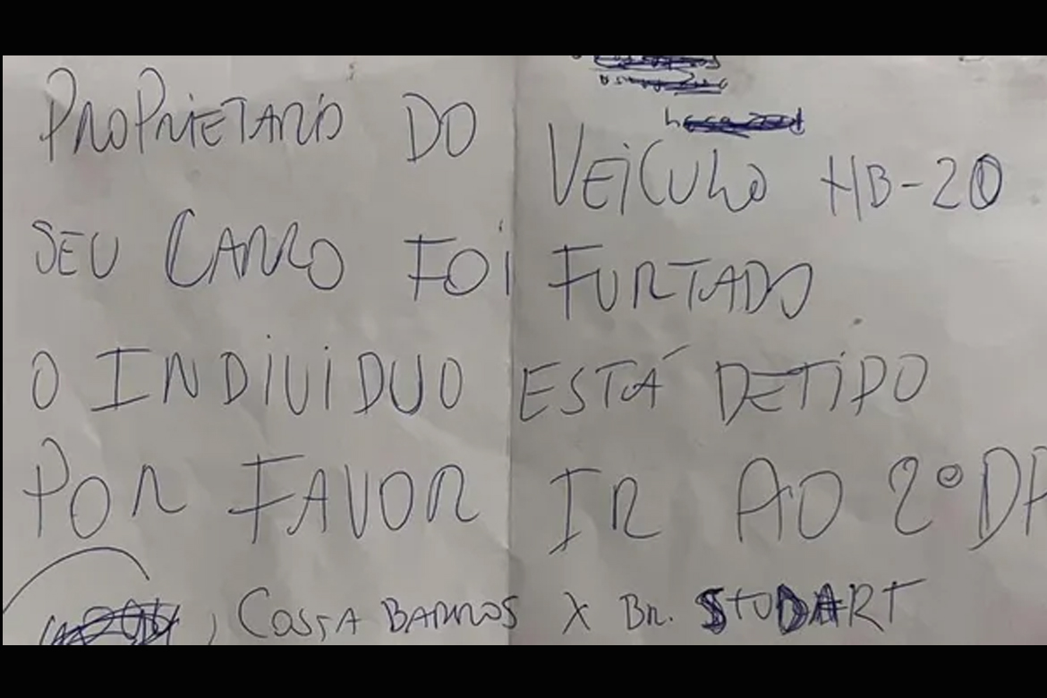Polícia deixa bilhete a dono de carro arrombado no Ceará: 'Indivíduo está detido'