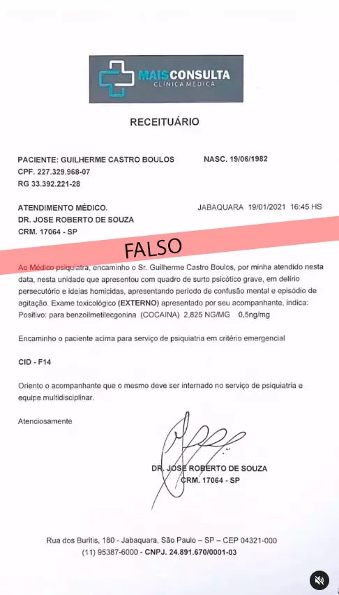 É falso laudo médico divulgado por Pablo Marçal contra Boulos