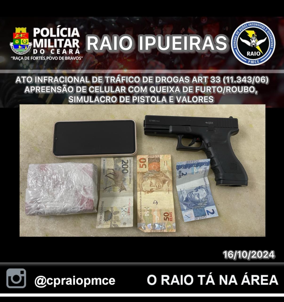 Raio apreende menor com droga e simulacro de arma em Ipueiras – Blog Tony Sales