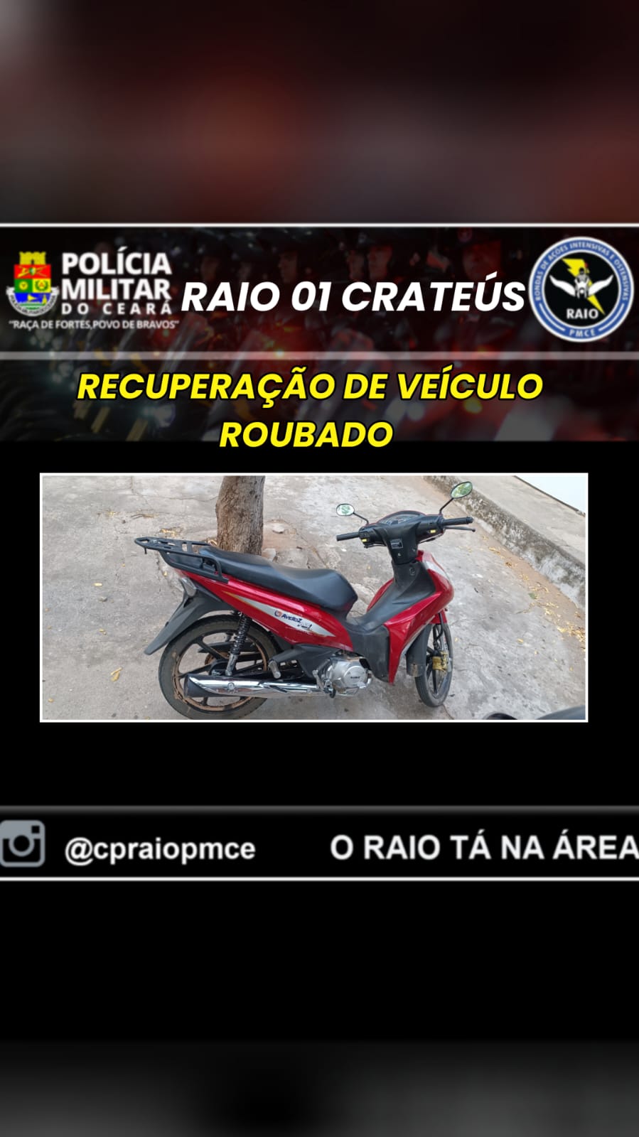 Raio recupera motocicleta roubada em Crateus – Blog Tony Sales