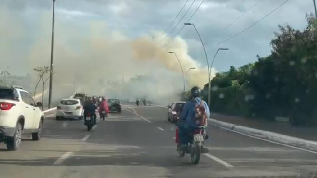 Incêndio atinge vegetação no Parque do Cocó, e fumaça invade pista em Fortaleza - Ceará
