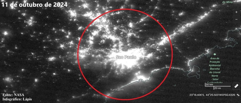 Satélite da NASA mostra antes e depois do apagão em São Paulo