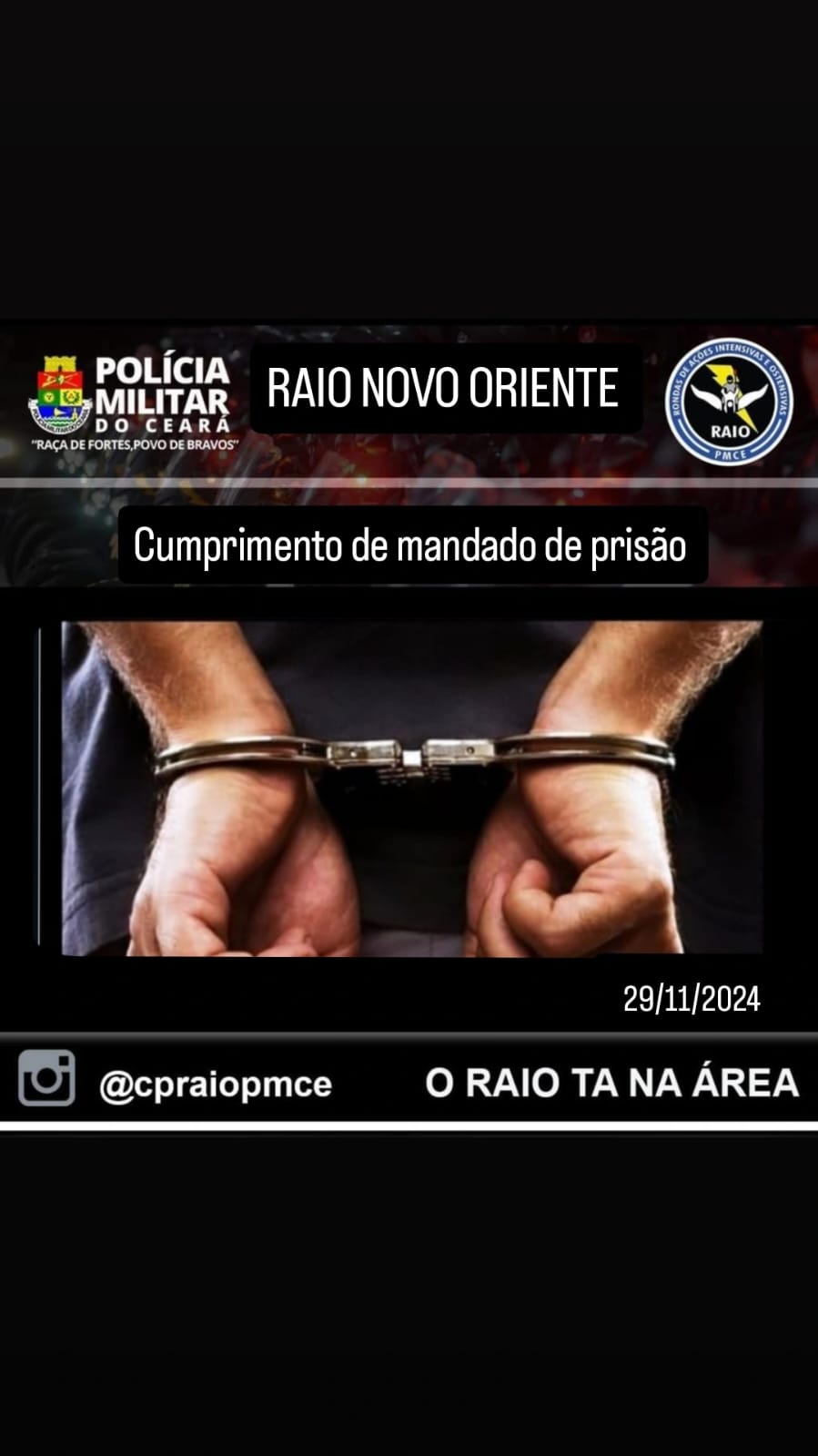 RAIO CUMPRE MANDADO DE PRISÃO EM NOVO ORIENTE – Blog Tony Sales
