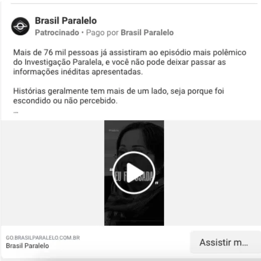 Brasil Paralelo gastou R$ 300 mil em anúncios contra Maria da Penha