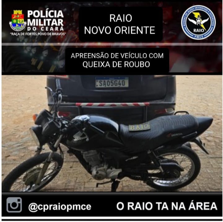 MOTOCICLETA COM QUEIXA DE R0UB0 FOI APREENDIDA EM NOVO ORIENTE – Blog Tony Sales