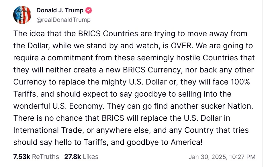 Trump ameaça sobretaxar Brics