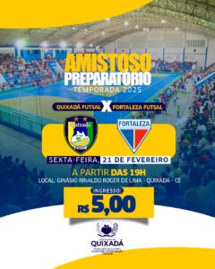 Quixadá e Fortaleza Futsal se enfrentarão em amistoso no Ginásio Rinaldo Roger; tricolor é o atual Campeão Brasileiro da modalidade
