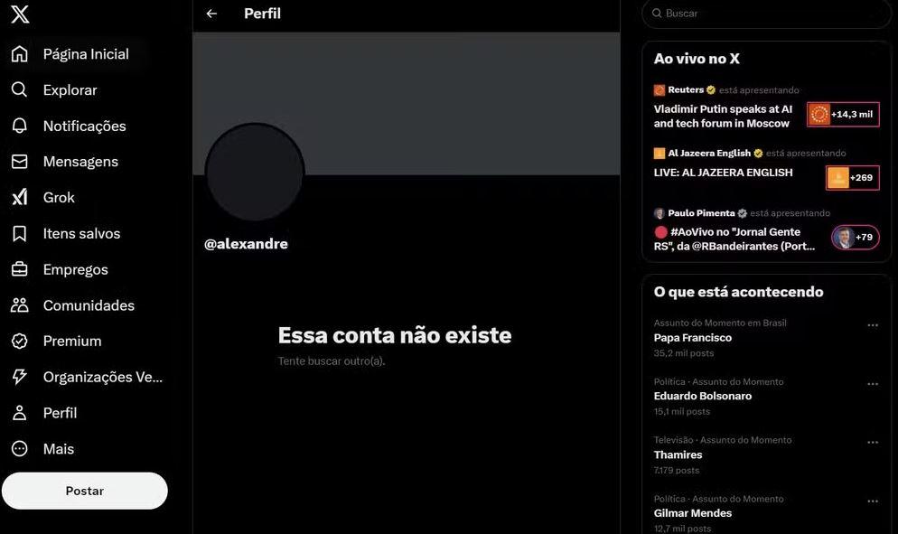 Conta de Alexandre de Moraes no X é desativada - PontoPoder