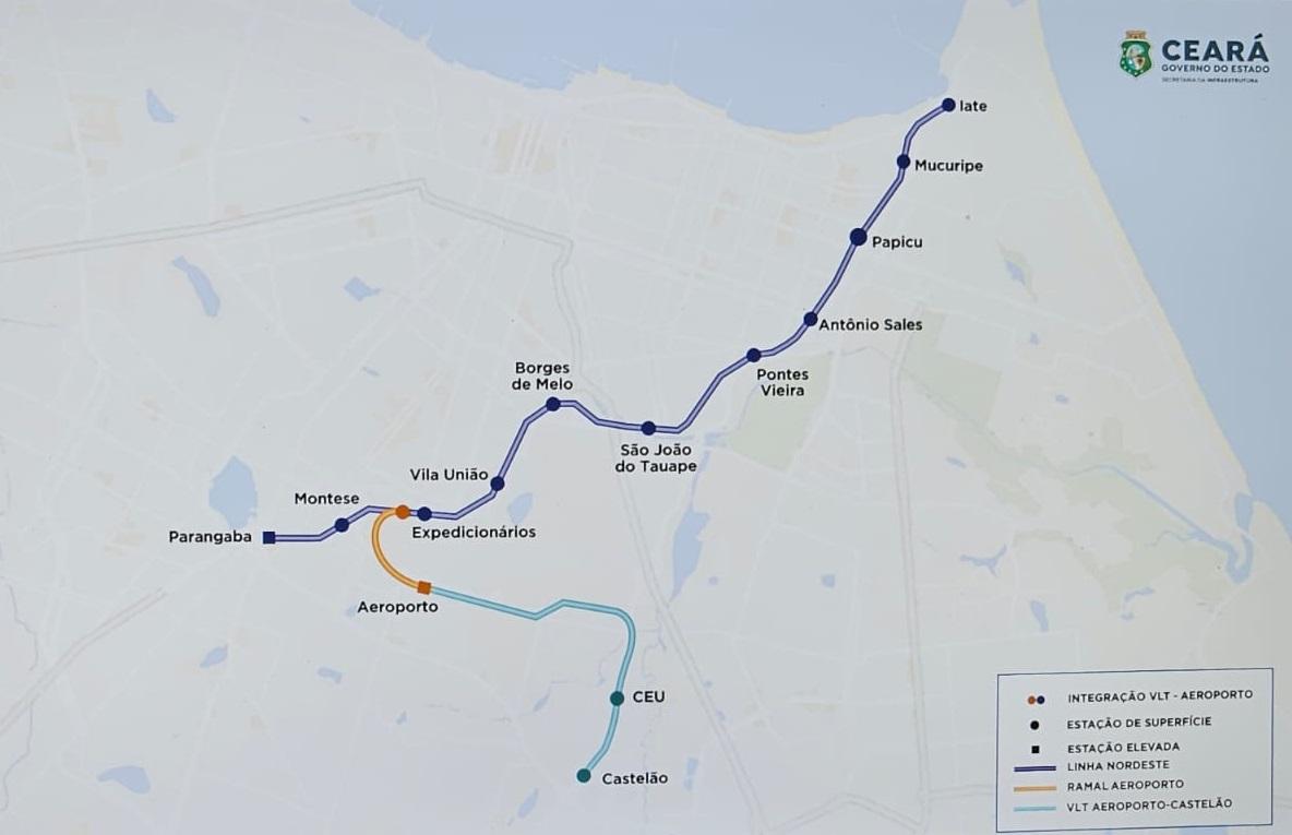 Novo ramal do VLT fará ligação do Aeroporto à Arena Castelão, em Fortaleza - Ceará