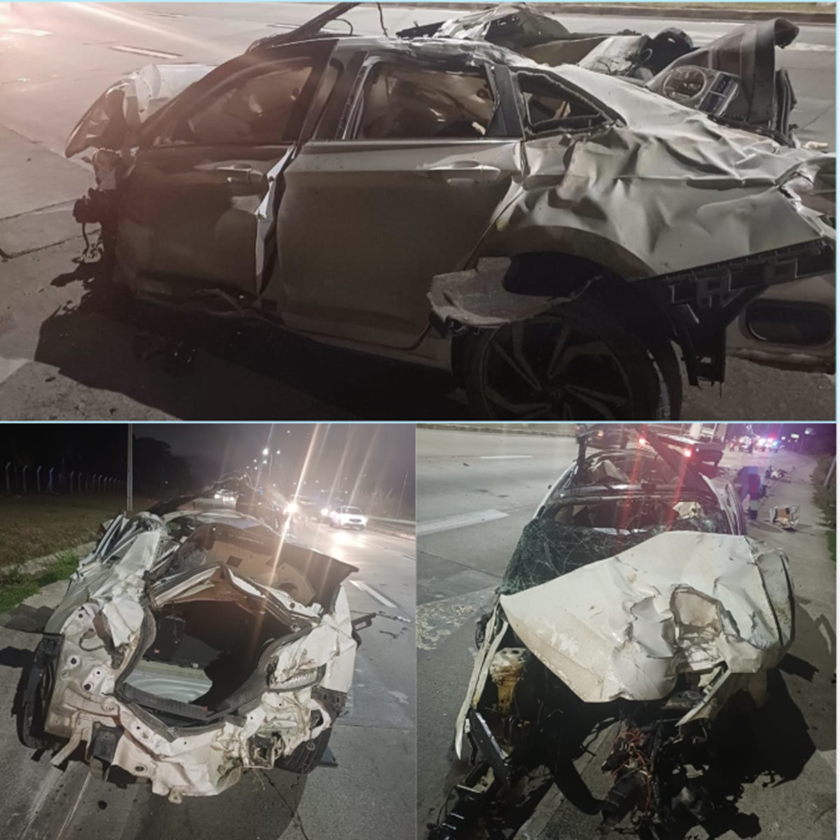 Carro fica destruído após capotar por mais de 100 metros na BR-232; dois jovens são socorr