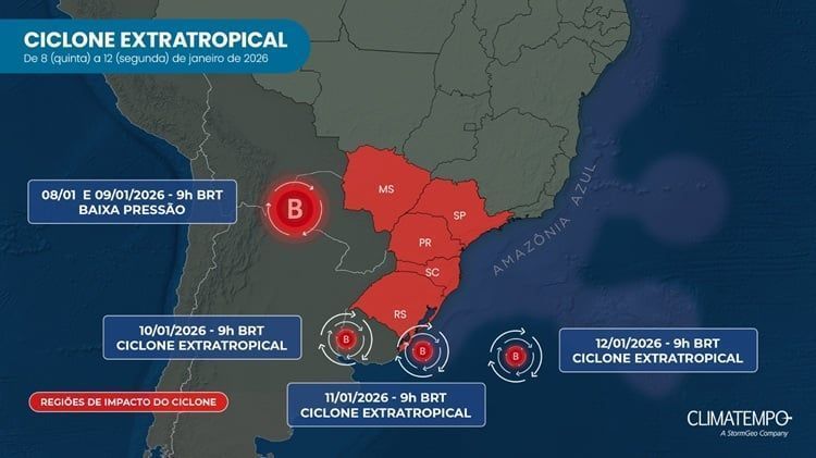 Ciclone extratropical no Brasil: mapa mostra áreas que serão afetadas