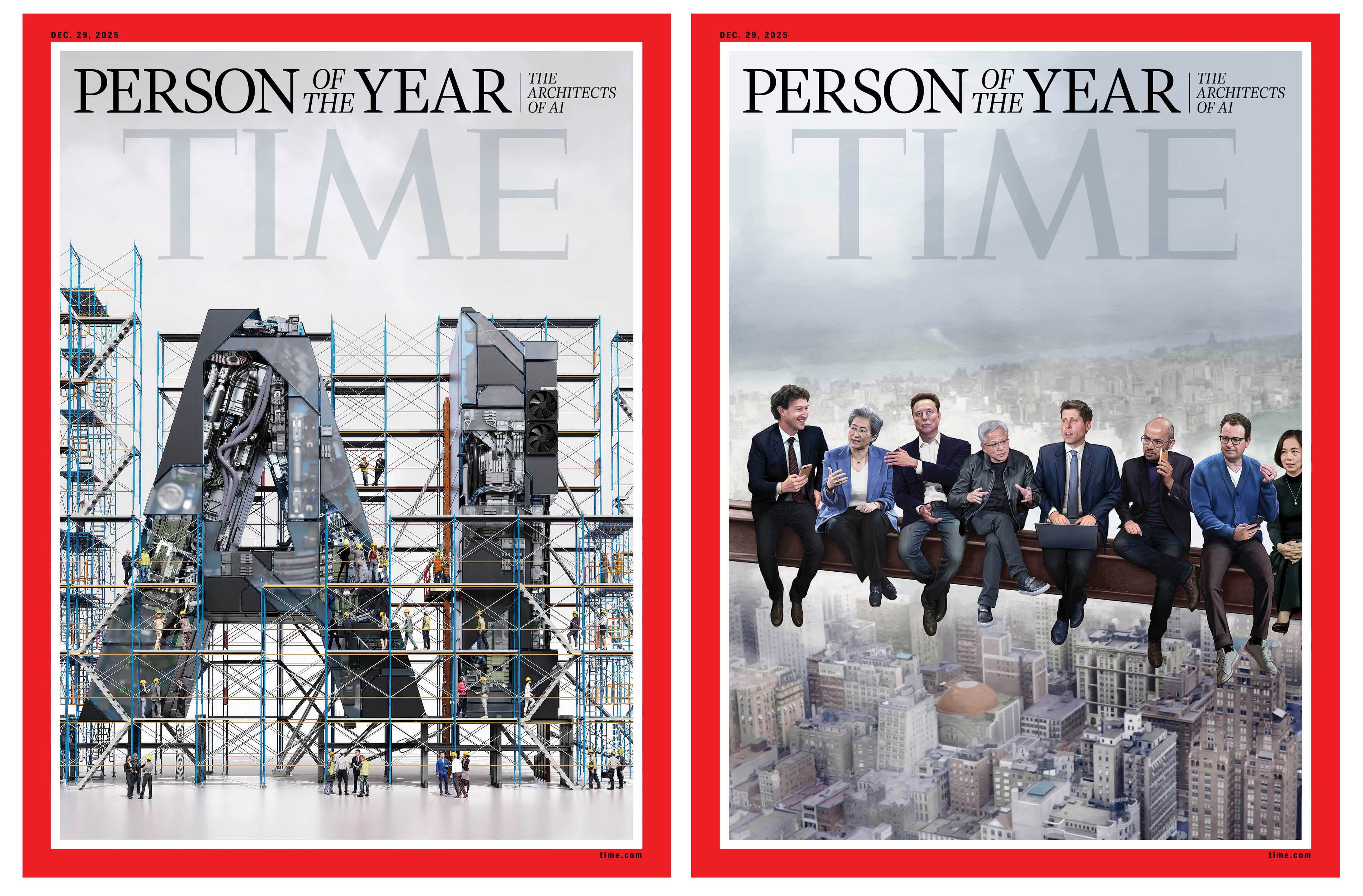 Com imagem de Musk, Zuckerberg e CEOs de big techs, revista Time escolhe 'arquitetos da IA