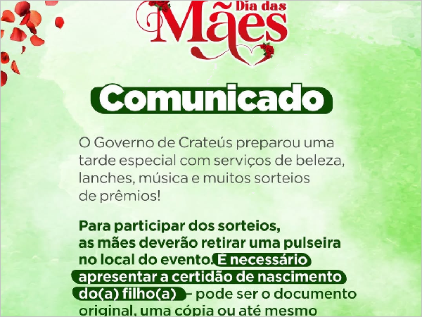 Mães de Crateús: Governo Prepara Tarde Especial com Beleza e Sorteios