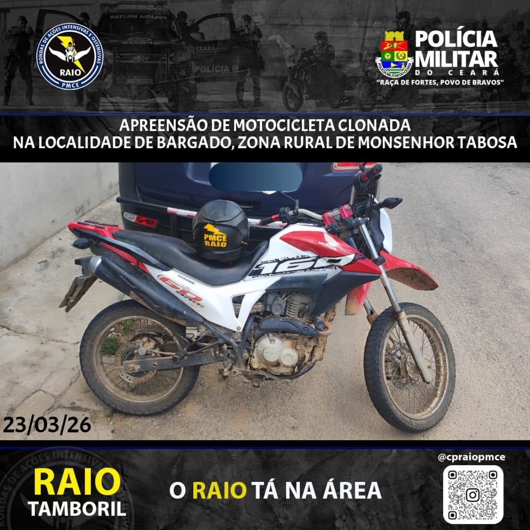 Motocicleta adulterada é apreendida em Monsenhor Tabosa