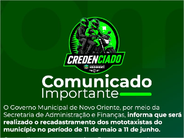 Mototaxistas de Novo Oriente: Recadastramento Inicia em Maio
