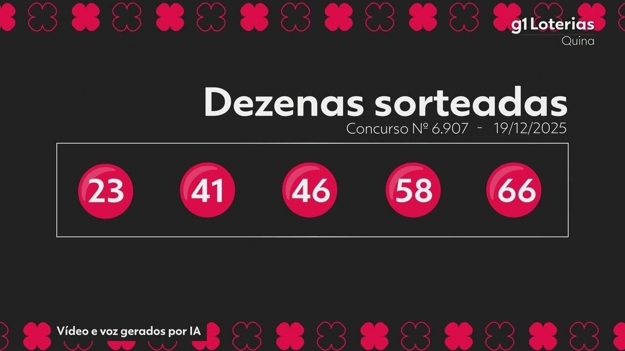 Quina hoje: resultado do concurso 6907 e números sorteados