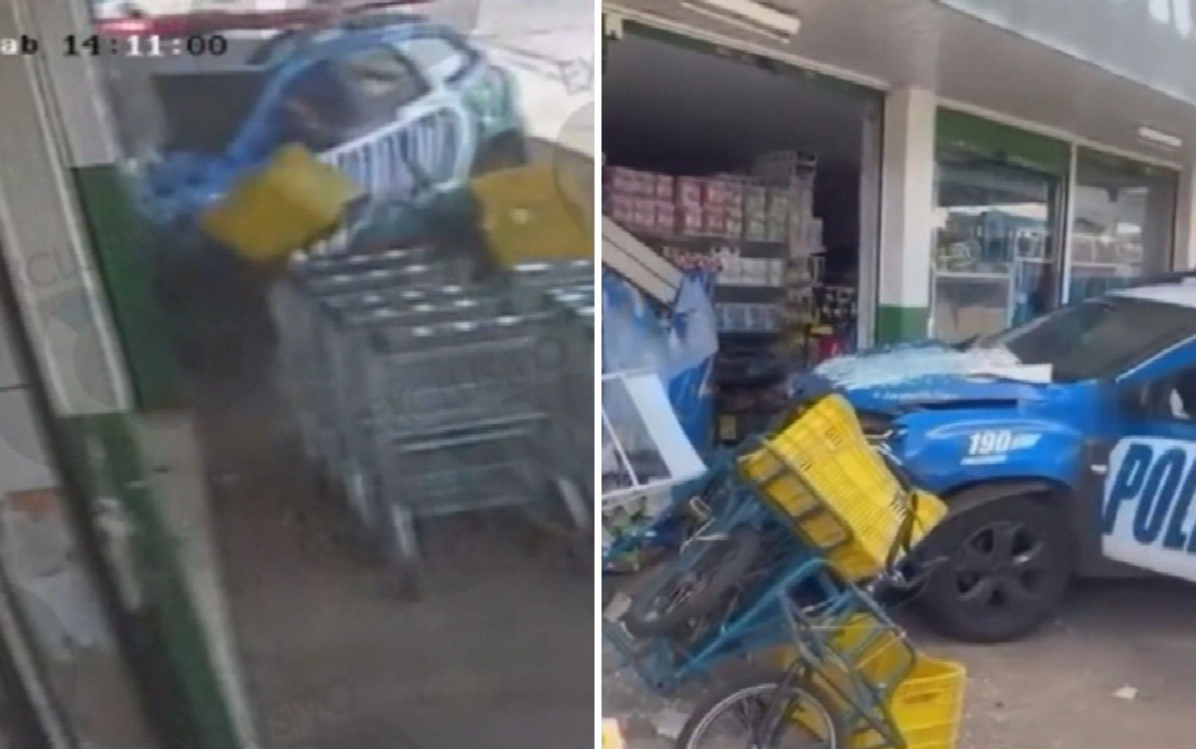 Viatura da pm invade supermercado após acidente durante perseguição